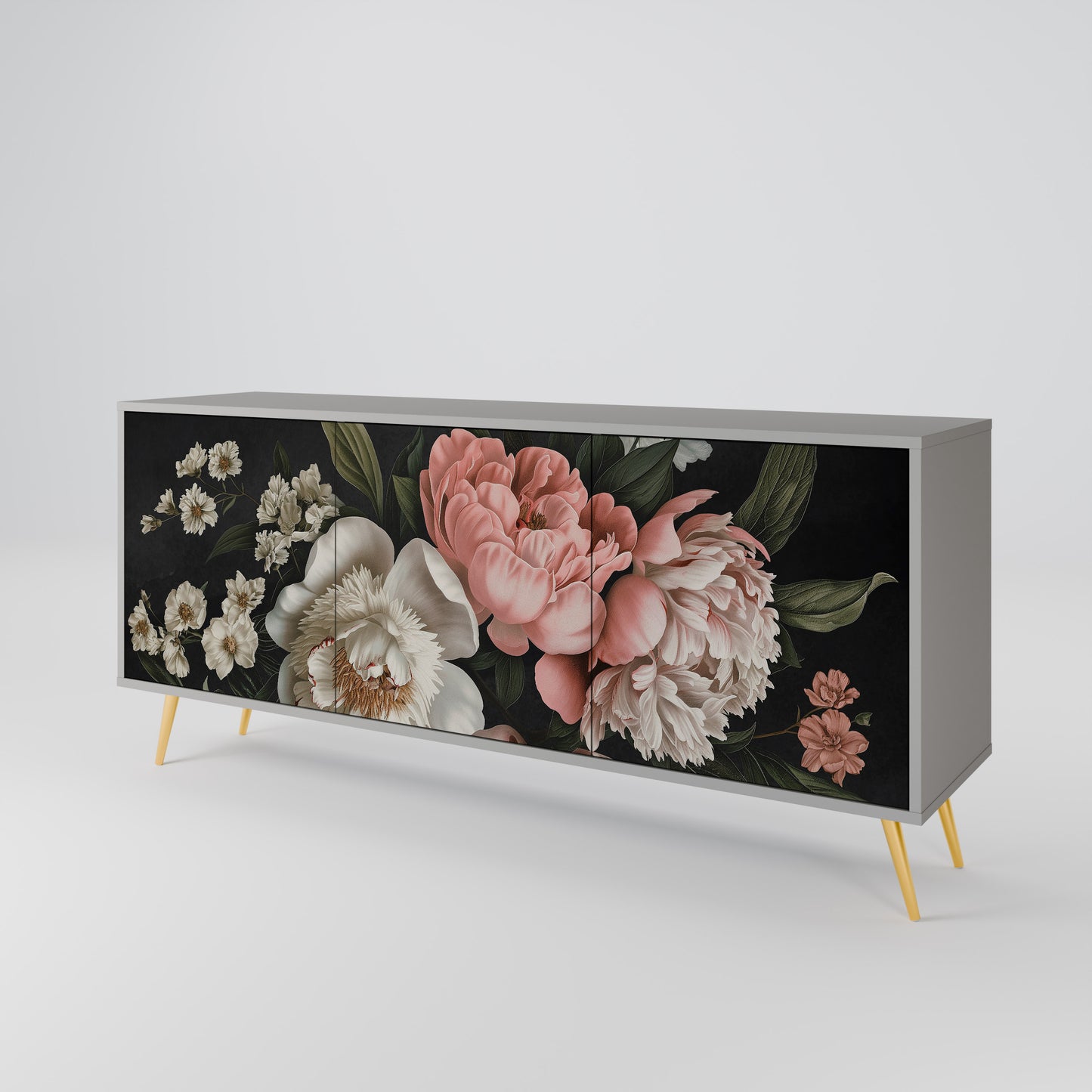 LUSH ELEGANCE 3-Door Sideboard in Grey Finish