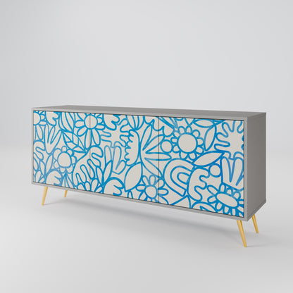 BLOOMY MORNING 3-Door Sideboard in Grey Finish