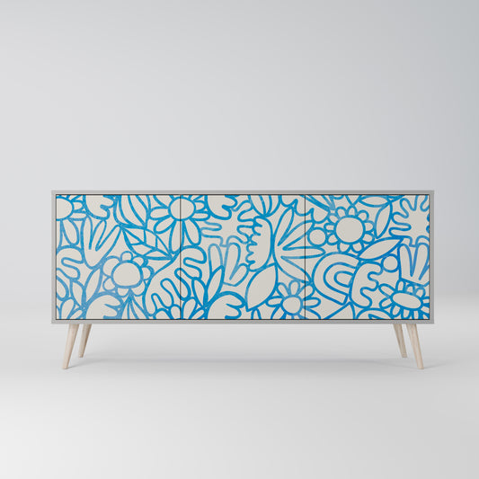 BLOOMY MORNING 3-Door Sideboard in Grey Finish