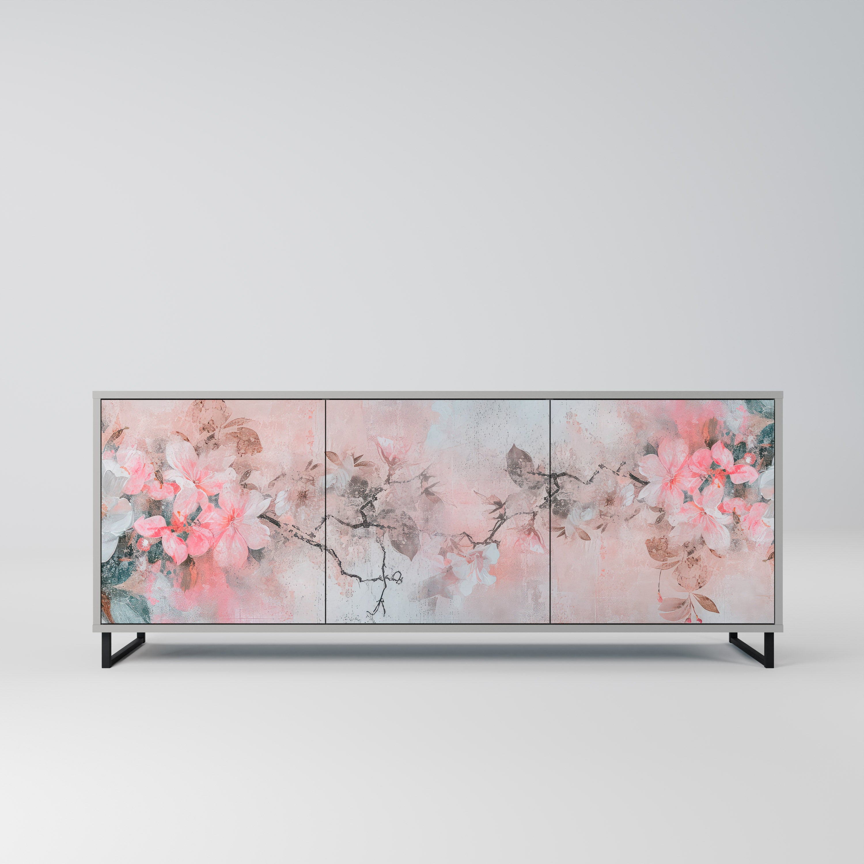 CHERRY BLOSSOM 3-dörrars skänk i grå finish