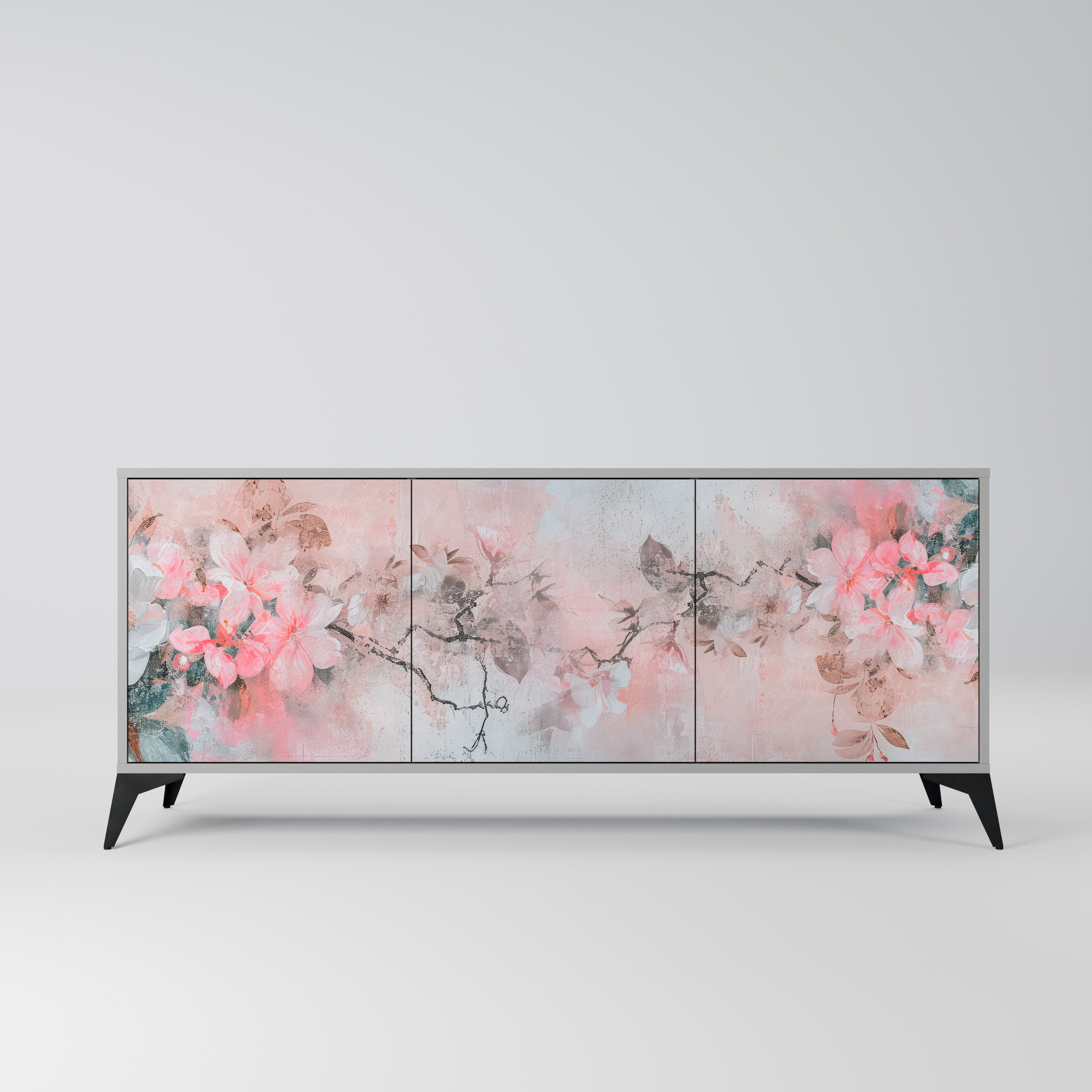 CHERRY BLOSSOM 3-dörrars skänk i grå finish
