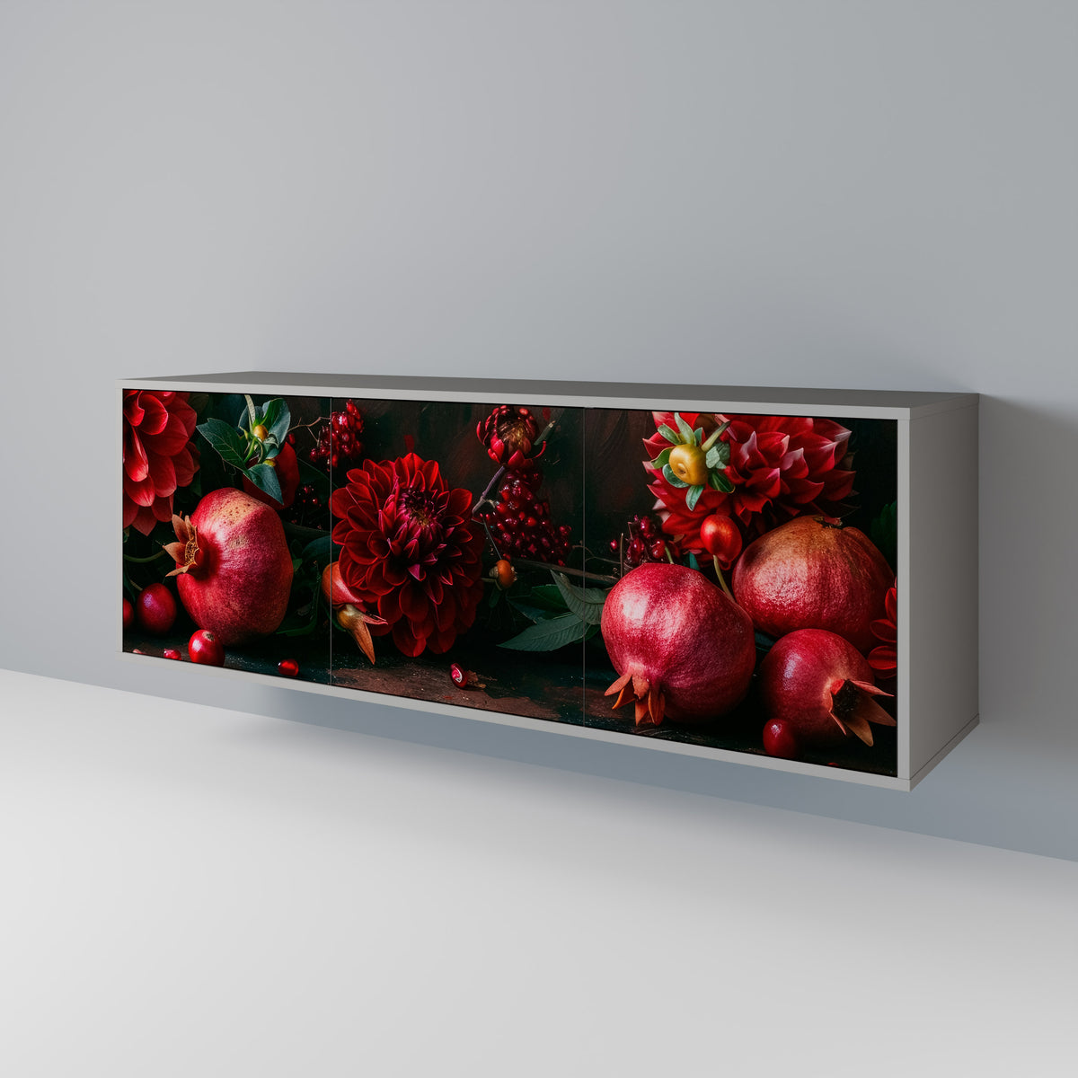 DAHLIAS AND POMEGRANATES Skänk med tre dörrar