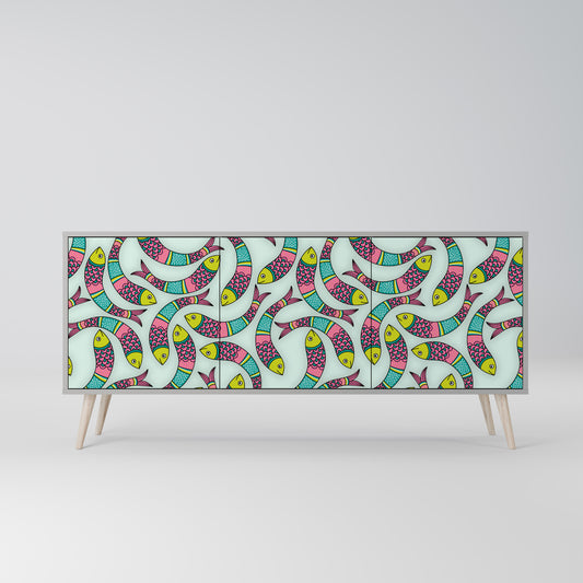 INDIAN FISH 3-Door Sideboard in Grey Finish