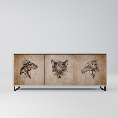 STEAMPUNK CLAN 3-Door Sideboard in Grey Finish