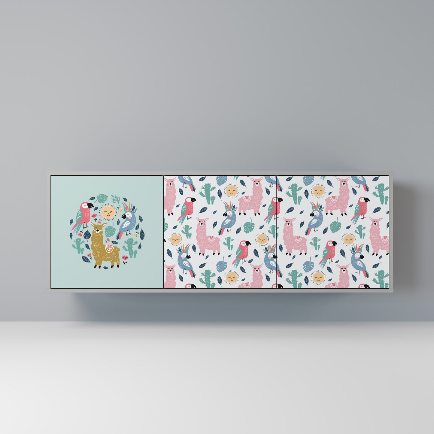 COLORFUL ALPACAS 3-Door Sideboard in Grey Finish