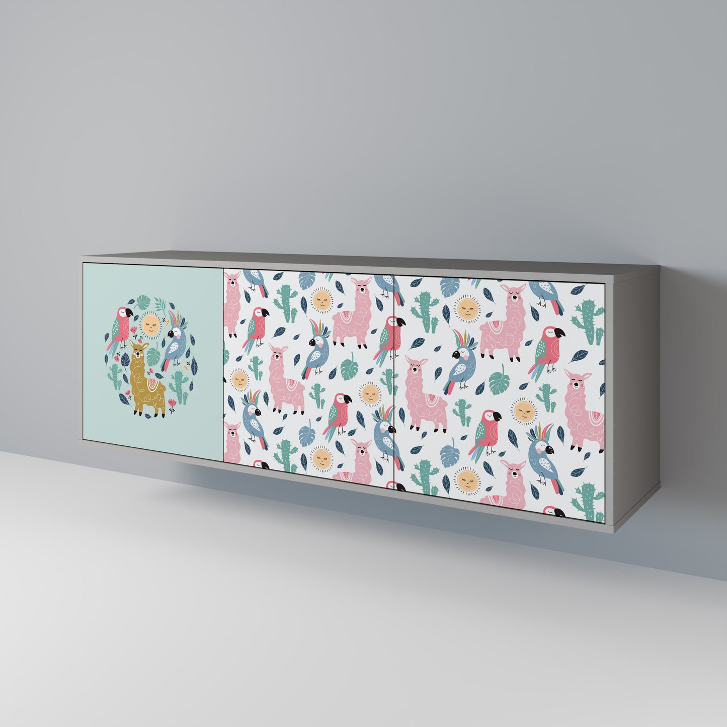 COLORFUL ALPACAS 3-Door Sideboard in Grey Finish