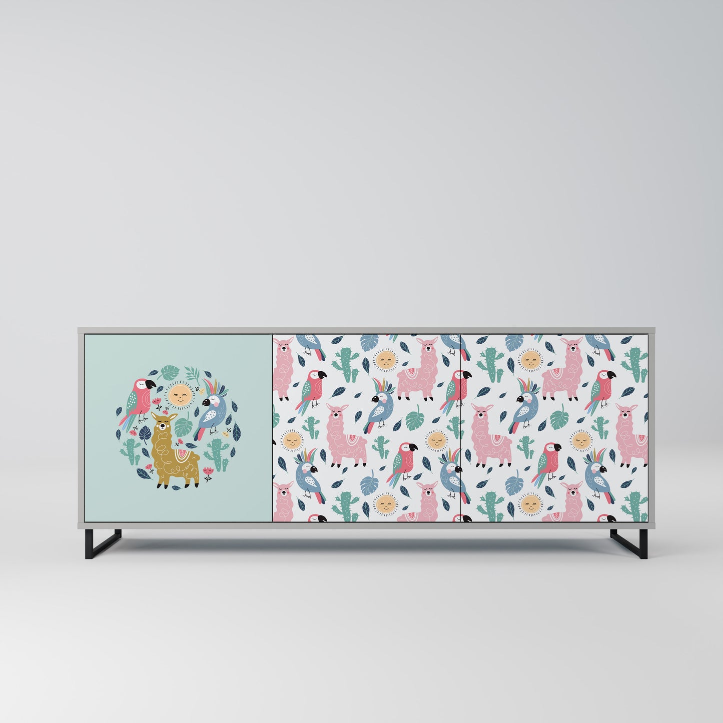 COLORFUL ALPACAS 3-Door Sideboard in Grey Finish