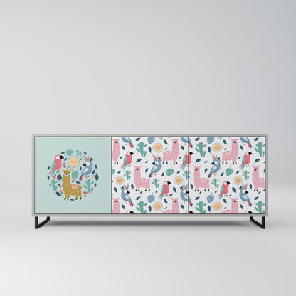 COLORFUL ALPACAS 3-Door Sideboard in Grey Finish