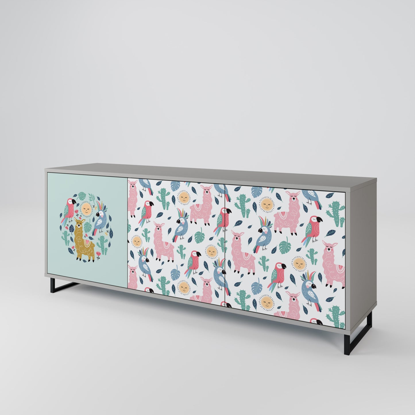 COLORFUL ALPACAS 3-Door Sideboard in Grey Finish