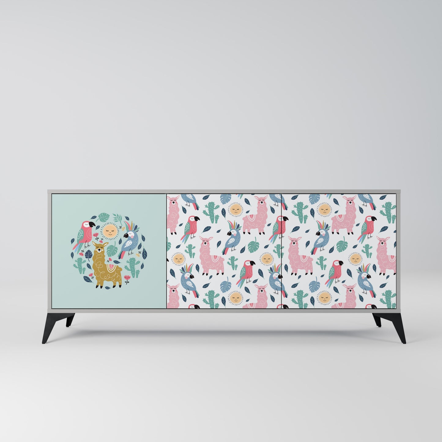COLORFUL ALPACAS 3-Door Sideboard in Grey Finish