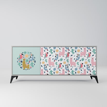 COLORFUL ALPACAS 3-Door Sideboard in Grey Finish