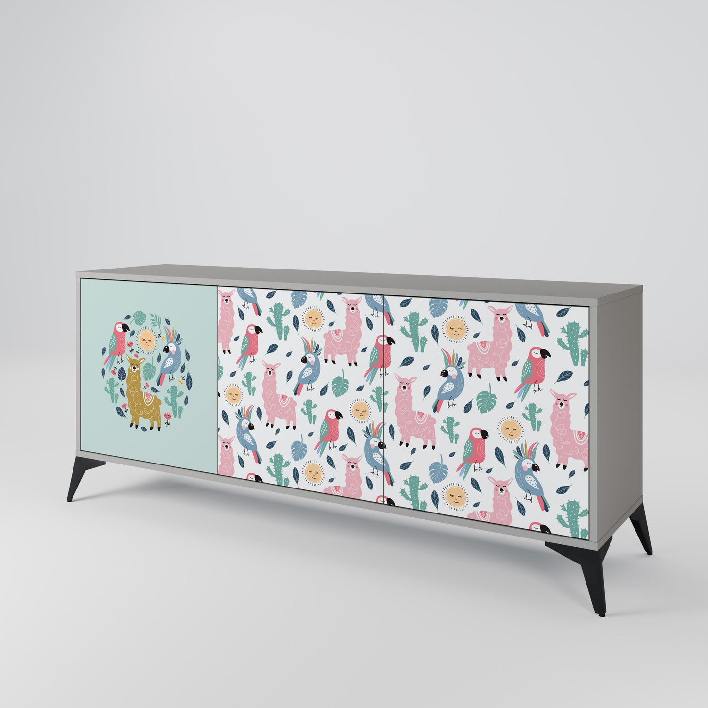 COLORFUL ALPACAS 3-Door Sideboard in Grey Finish