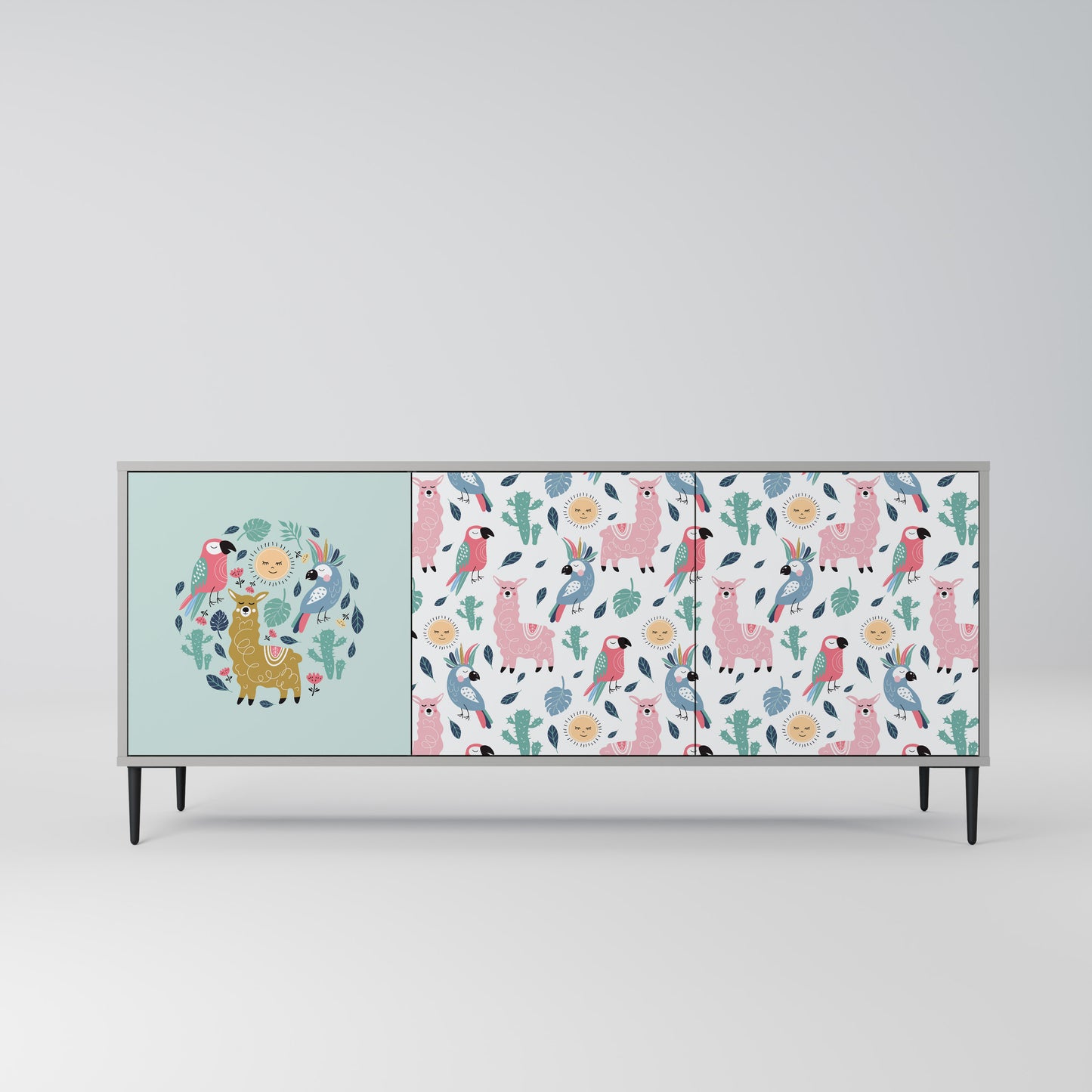 COLORFUL ALPACAS 3-Door Sideboard in Grey Finish