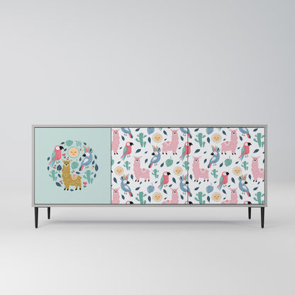 COLORFUL ALPACAS 3-Door Sideboard in Grey Finish