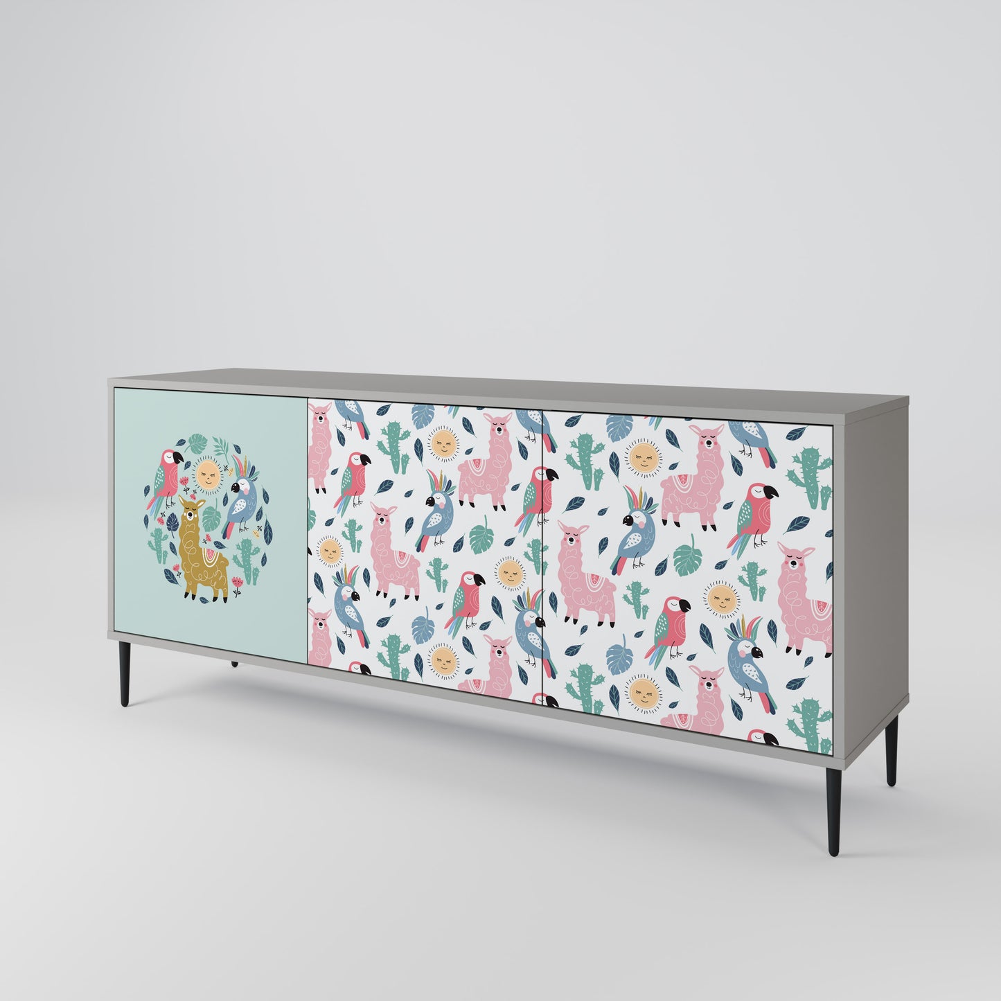 COLORFUL ALPACAS 3-Door Sideboard in Grey Finish