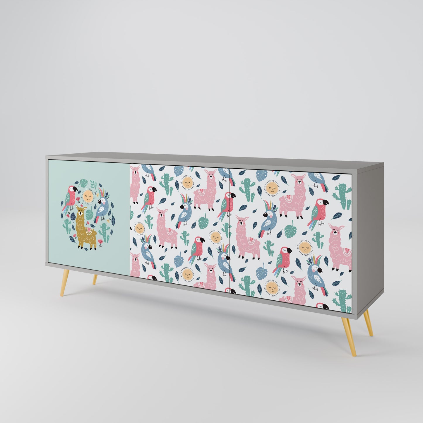COLORFUL ALPACAS 3-Door Sideboard in Grey Finish