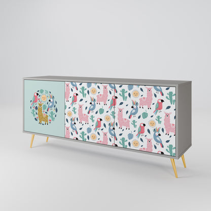 COLORFUL ALPACAS 3-Door Sideboard in Grey Finish