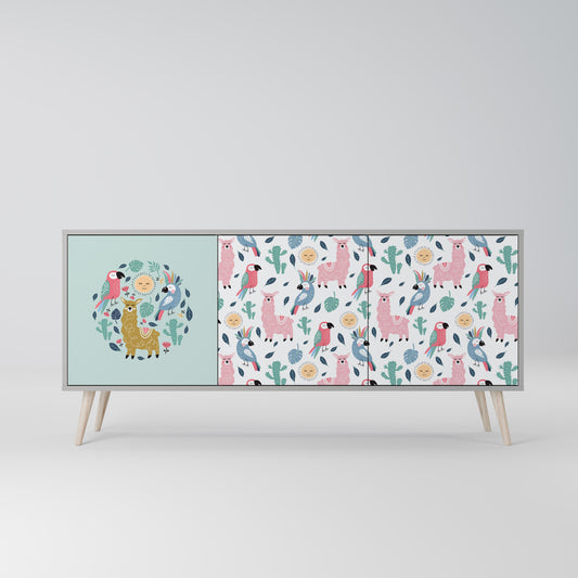 COLORFUL ALPACAS 3-Door Sideboard in Grey Finish