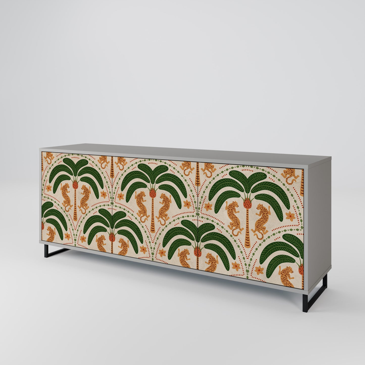 DANCING PREDATORS 3-Door Sideboard in Grey Finish