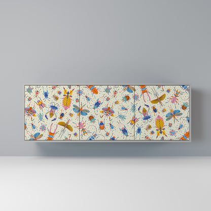 COLORFUL INSECTS 3-Door Sideboard in Grey Finish