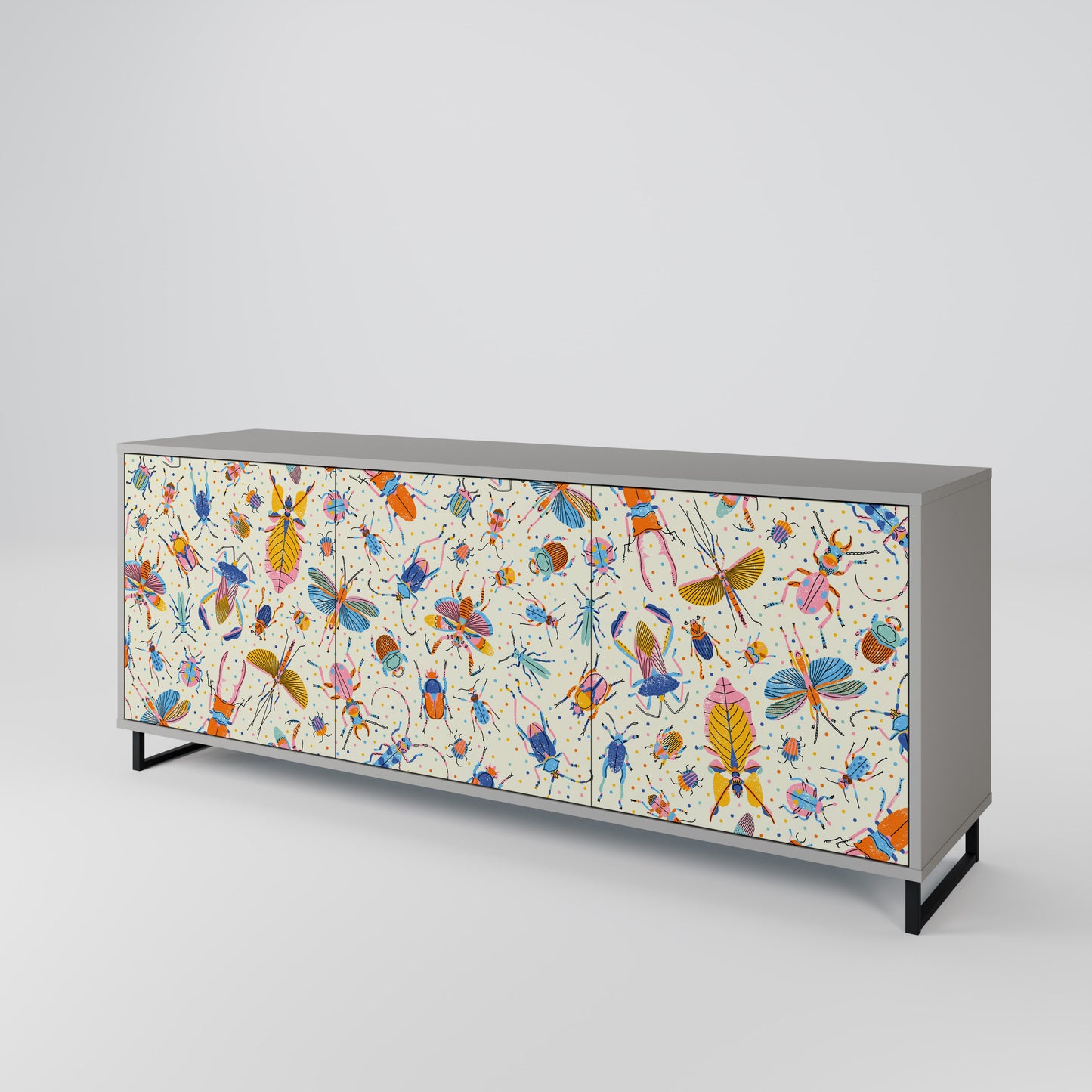 COLORFUL INSECTS 3-Door Sideboard in Grey Finish