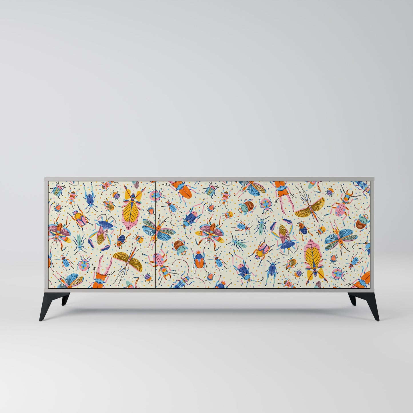 COLORFUL INSECTS 3-Door Sideboard in Grey Finish