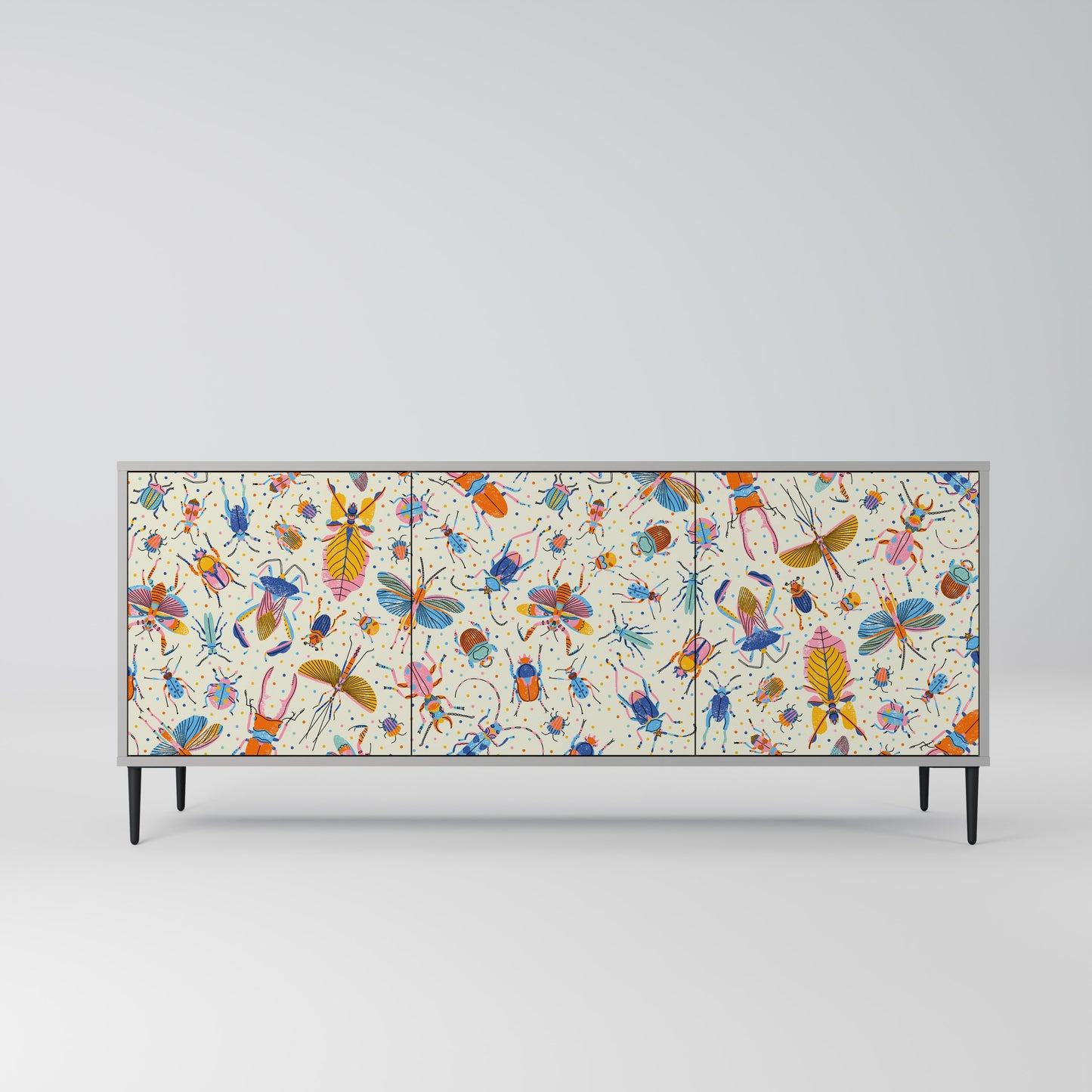 COLORFUL INSECTS 3-Door Sideboard in Grey Finish
