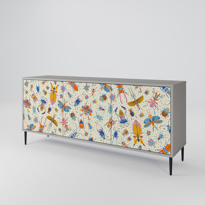 COLORFUL INSECTS 3-Door Sideboard in Grey Finish