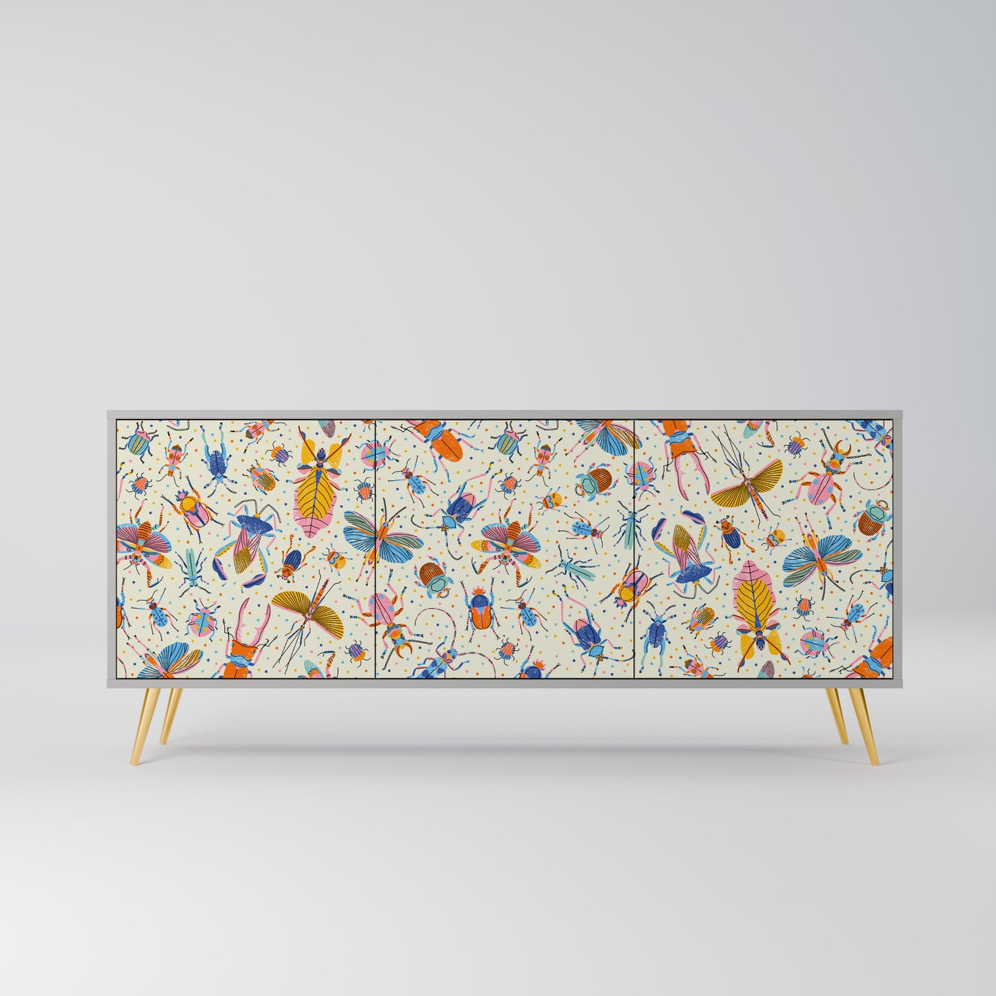 COLORFUL INSECTS 3-Door Sideboard in Grey Finish