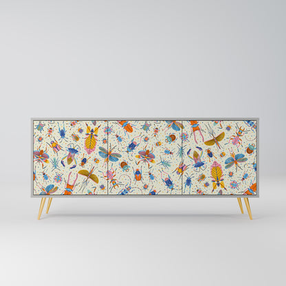 COLORFUL INSECTS 3-Door Sideboard in Grey Finish