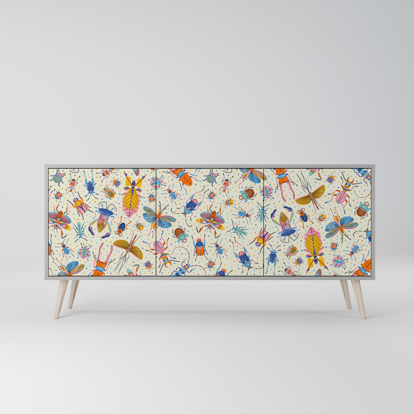 COLORFUL INSECTS 3-Door Sideboard in Grey Finish
