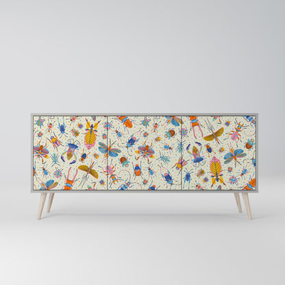 COLORFUL INSECTS 3-Door Sideboard in Grey Finish