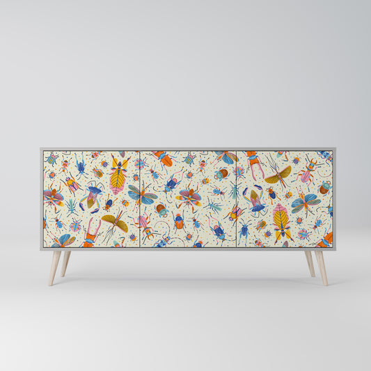 COLORFUL INSECTS 3-Door Sideboard in Grey Finish