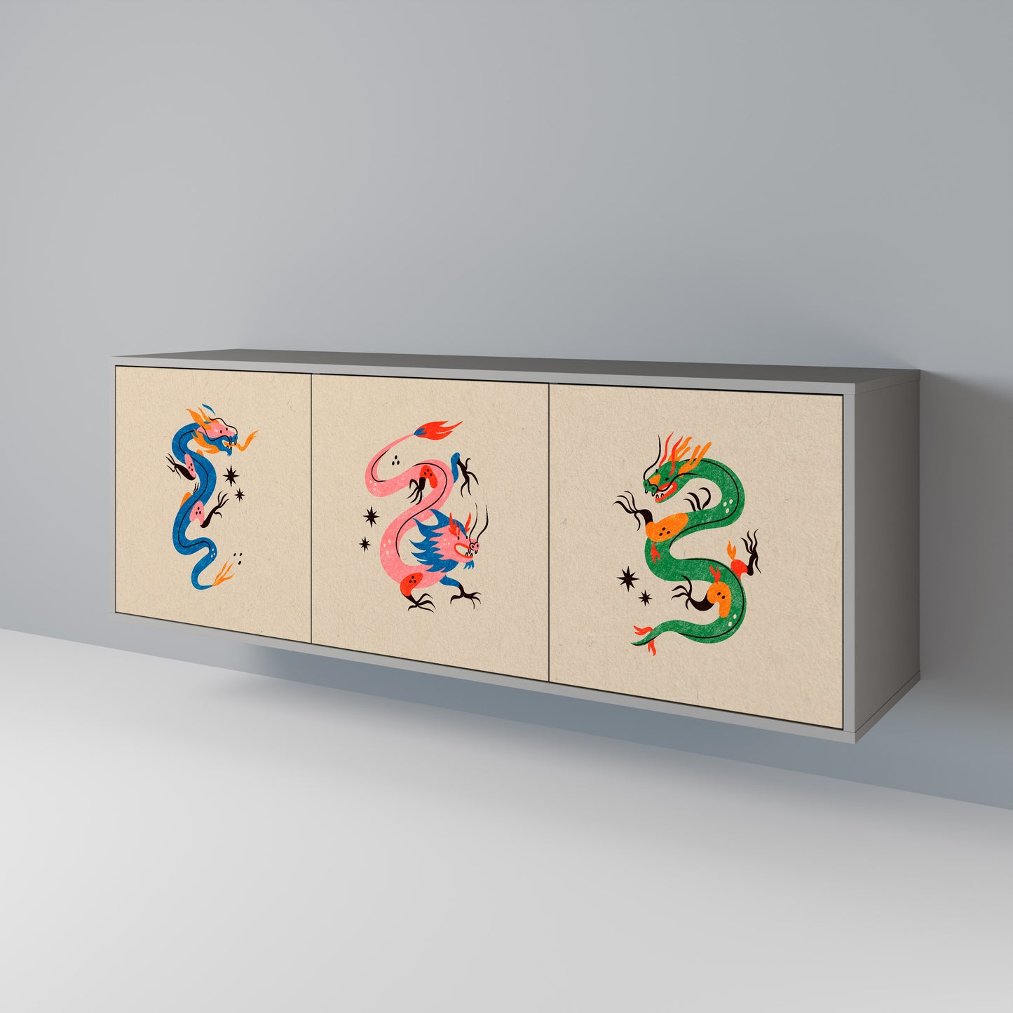 MYTHOLOGICAL CREATURES 3-Door Sideboard in Grey Finish
