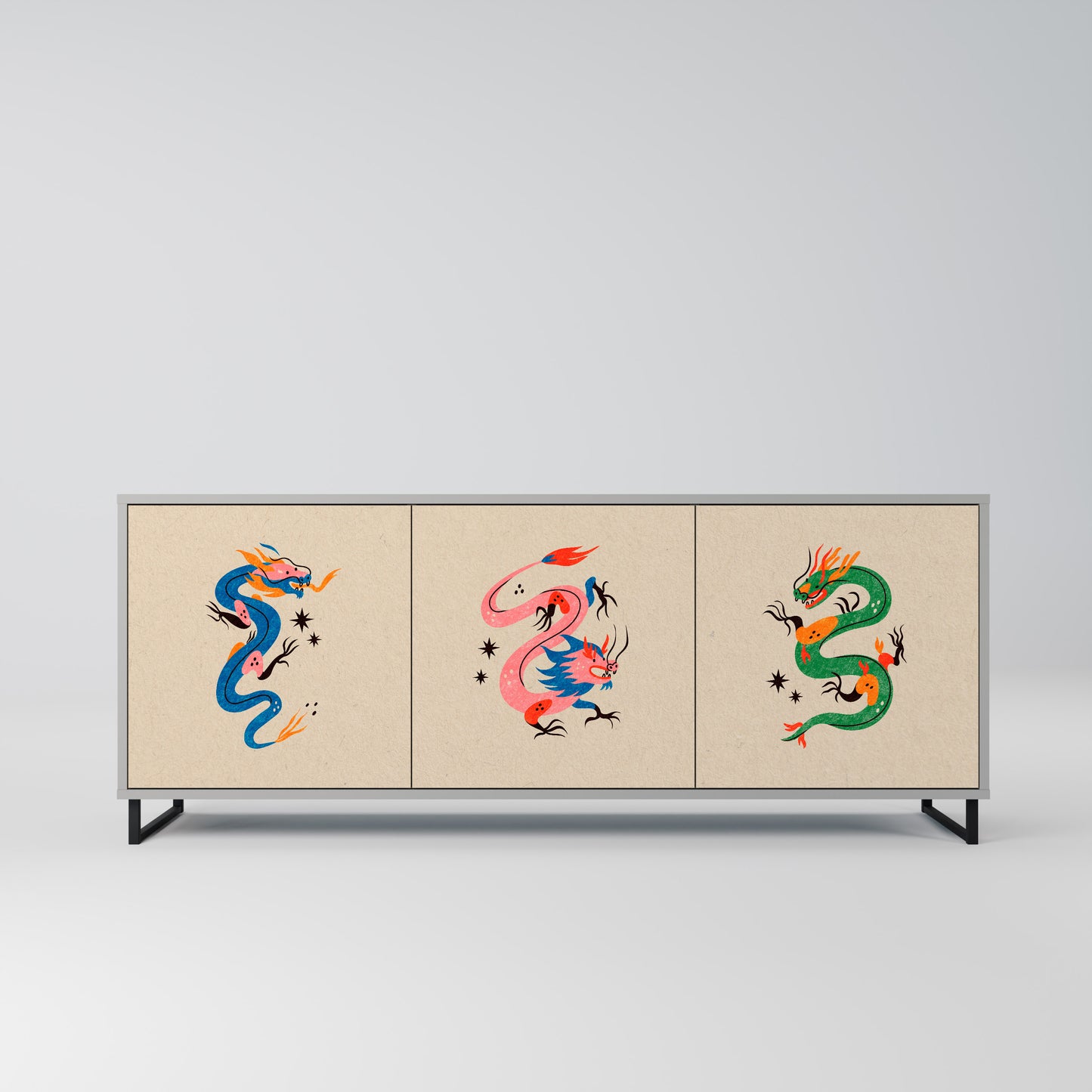 MYTHOLOGICAL CREATURES 3-Door Sideboard in Grey Finish