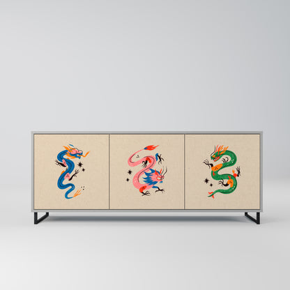 MYTHOLOGICAL CREATURES 3-Door Sideboard in Grey Finish