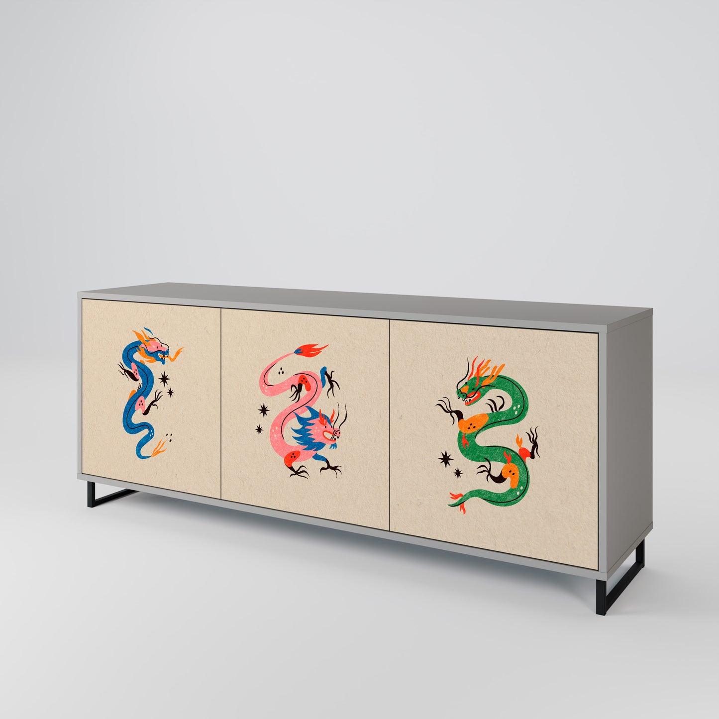 MYTHOLOGICAL CREATURES 3-Door Sideboard in Grey Finish