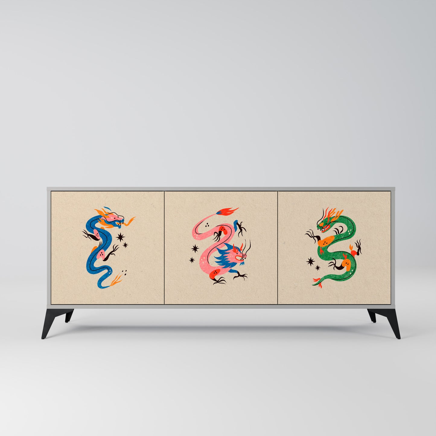 MYTHOLOGICAL CREATURES 3-Door Sideboard in Grey Finish