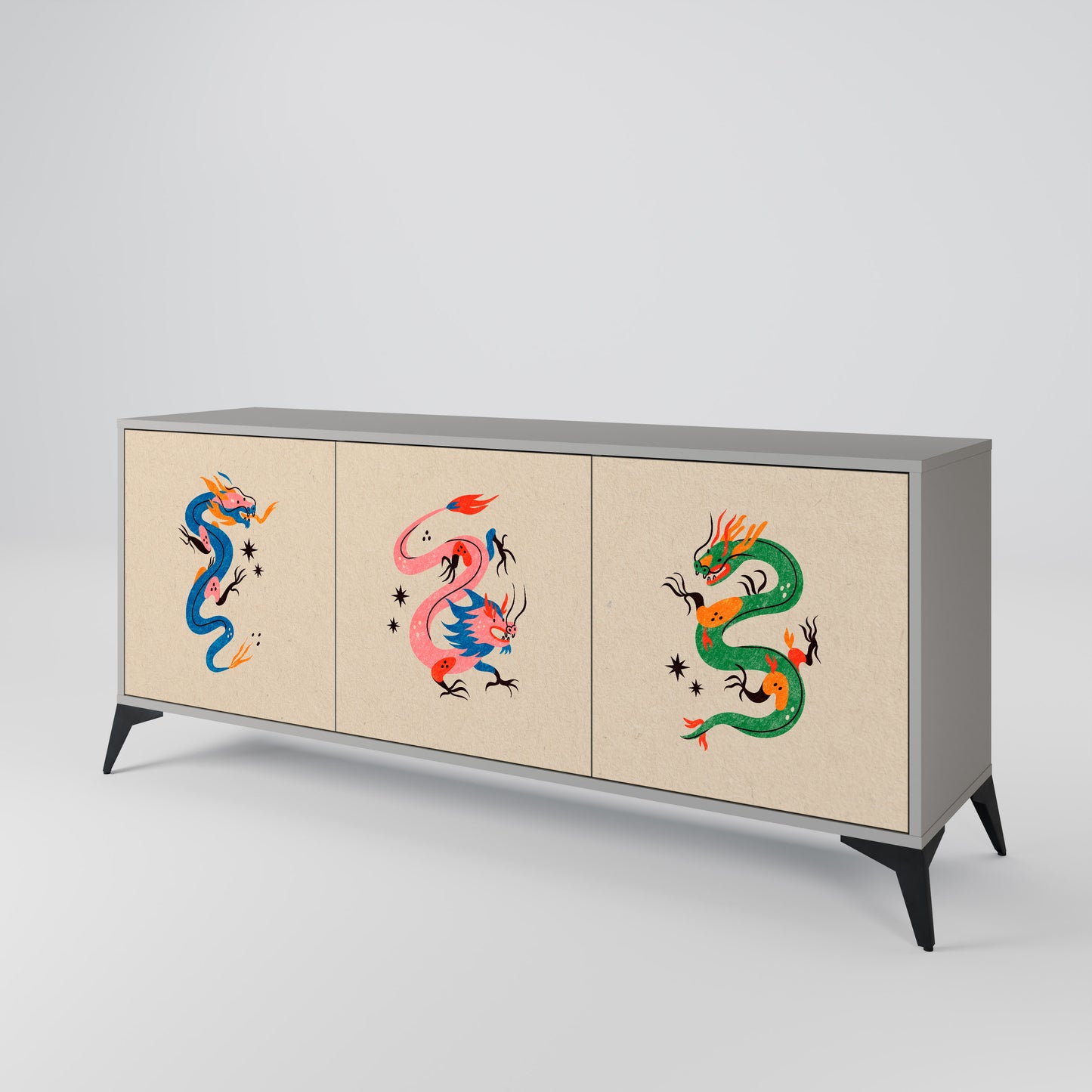 MYTHOLOGICAL CREATURES 3-Door Sideboard in Grey Finish
