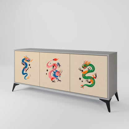MYTHOLOGICAL CREATURES 3-Door Sideboard in Grey Finish