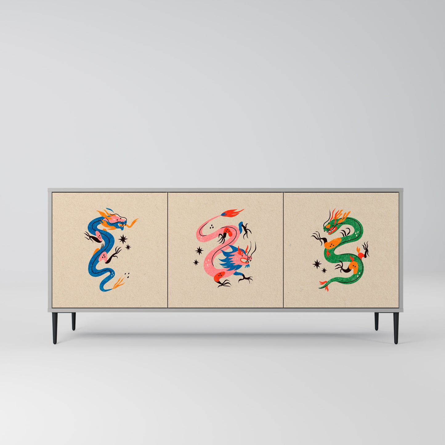 MYTHOLOGICAL CREATURES 3-Door Sideboard in Grey Finish