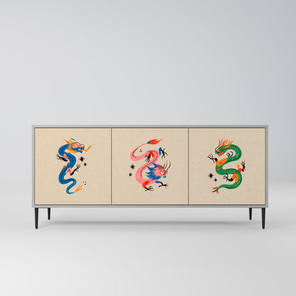 MYTHOLOGICAL CREATURES 3-Door Sideboard in Grey Finish
