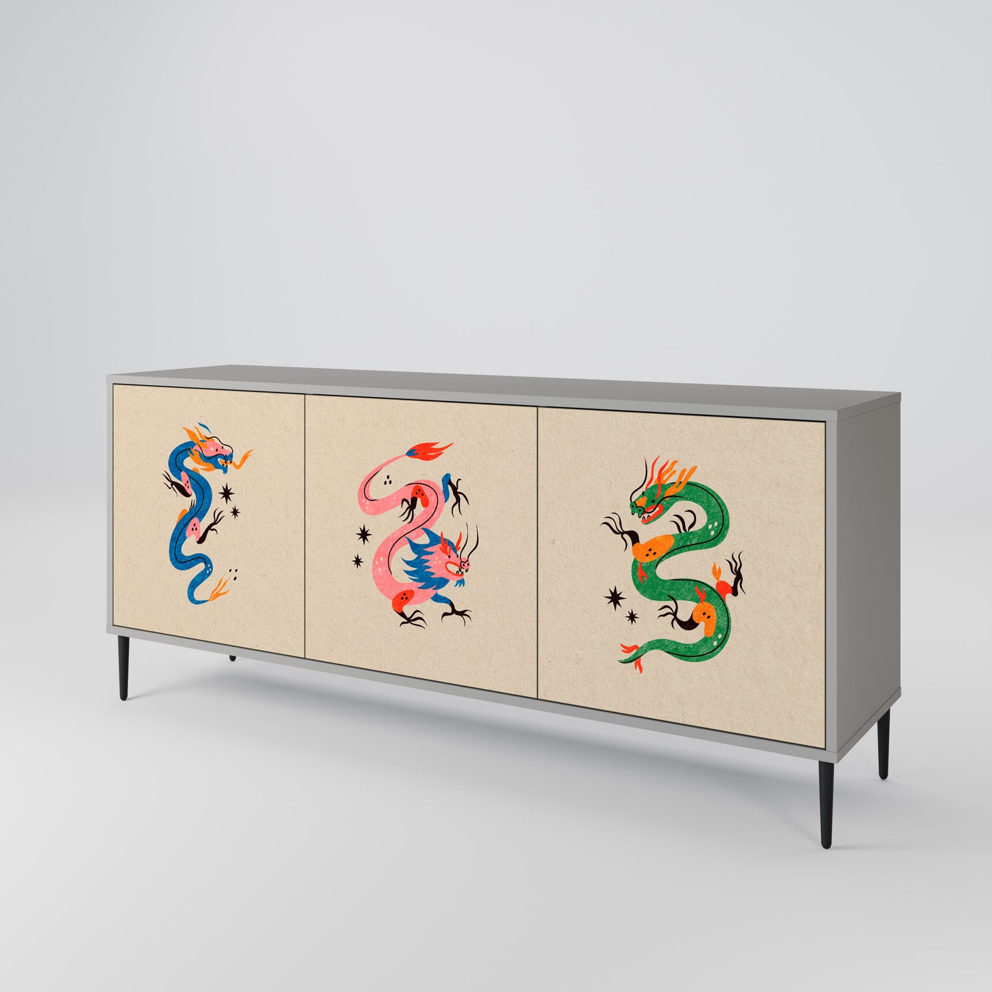 MYTHOLOGICAL CREATURES 3-Door Sideboard in Grey Finish