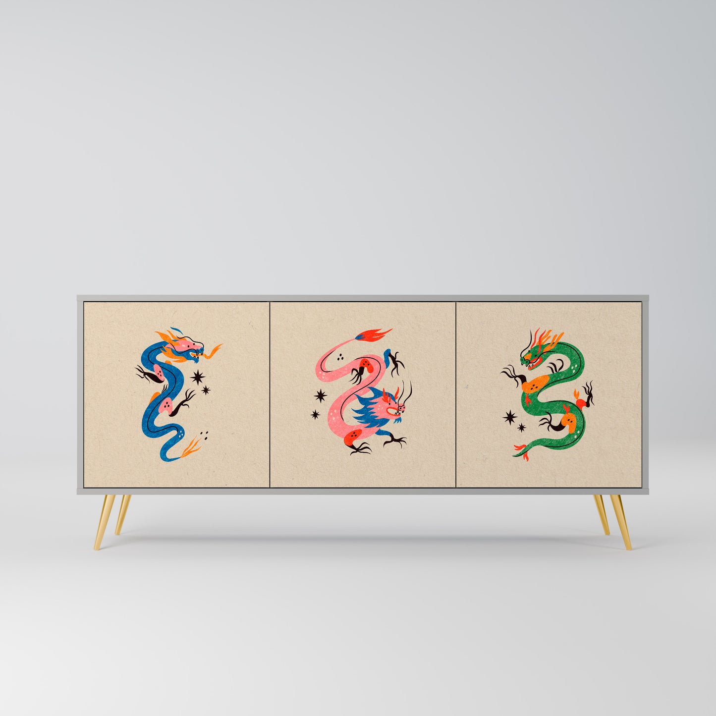 MYTHOLOGICAL CREATURES 3-Door Sideboard in Grey Finish