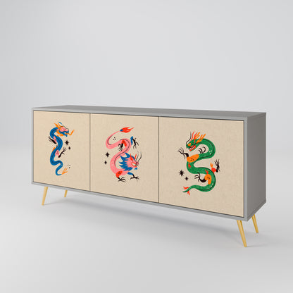 MYTHOLOGICAL CREATURES 3-Door Sideboard in Grey Finish