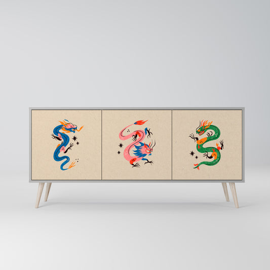 MYTHOLOGICAL CREATURES 3-Door Sideboard in Grey Finish