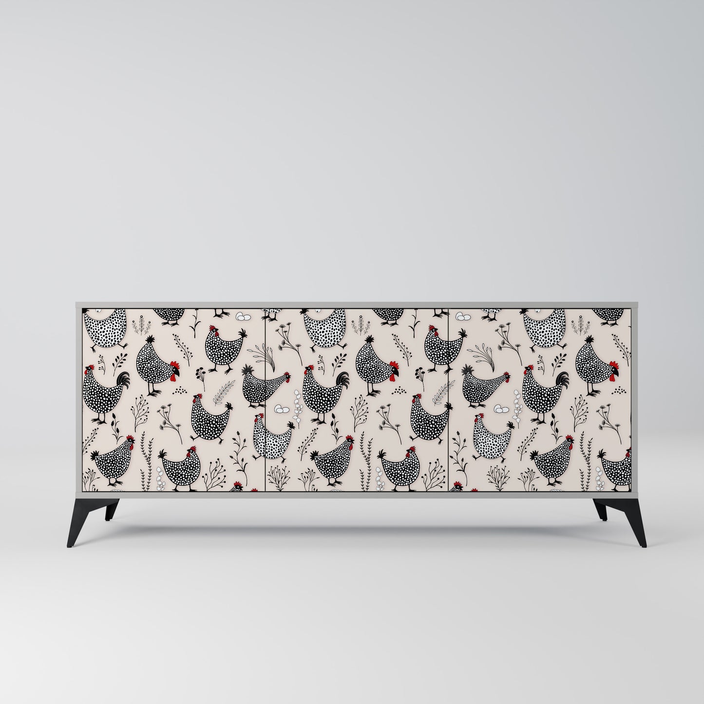 HAPPY HENS 3-Door Sideboard in Grey Finish