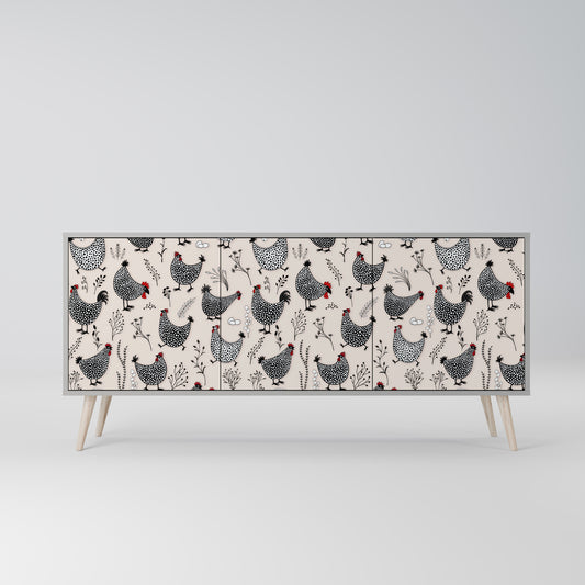HAPPY HENS 3-Door Sideboard in Grey Finish