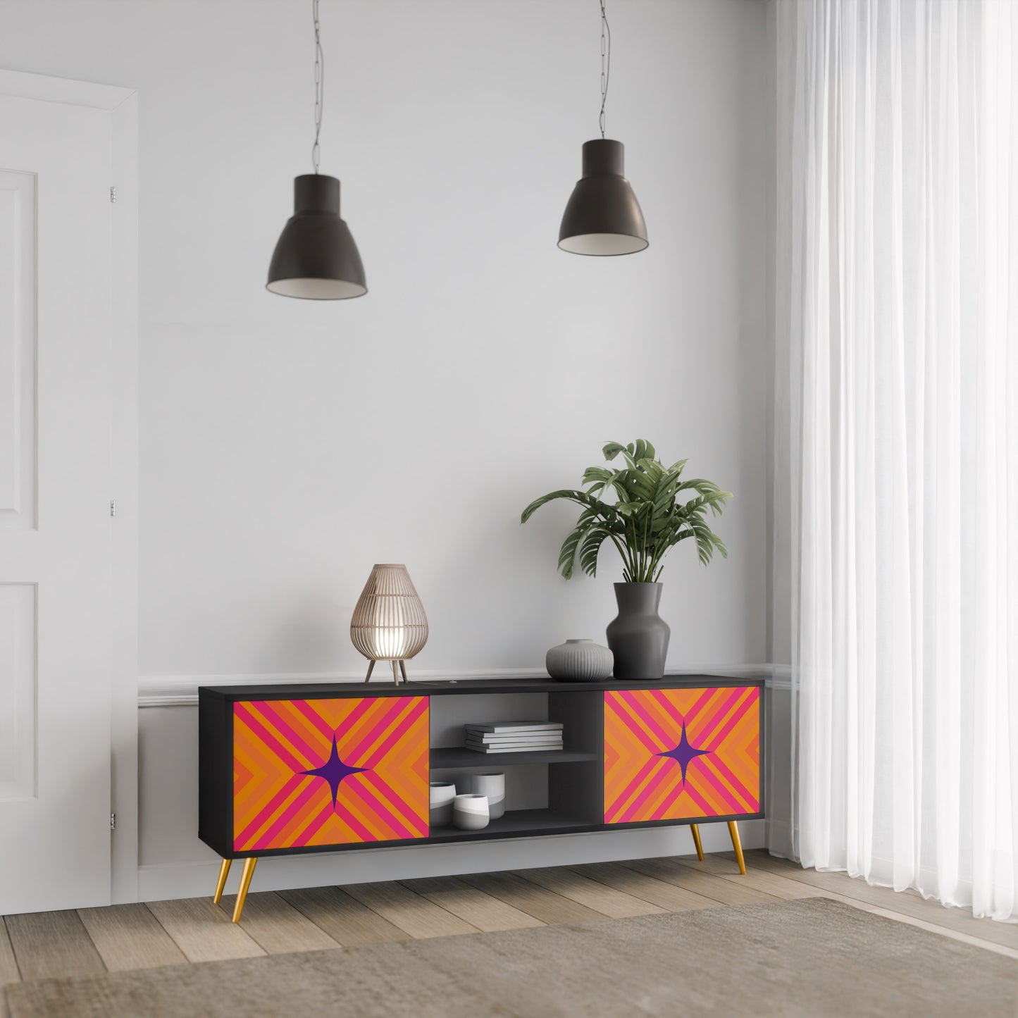 GEOMETRIC BRILLIANCE 2-dörrars TV-bänk i svart finish