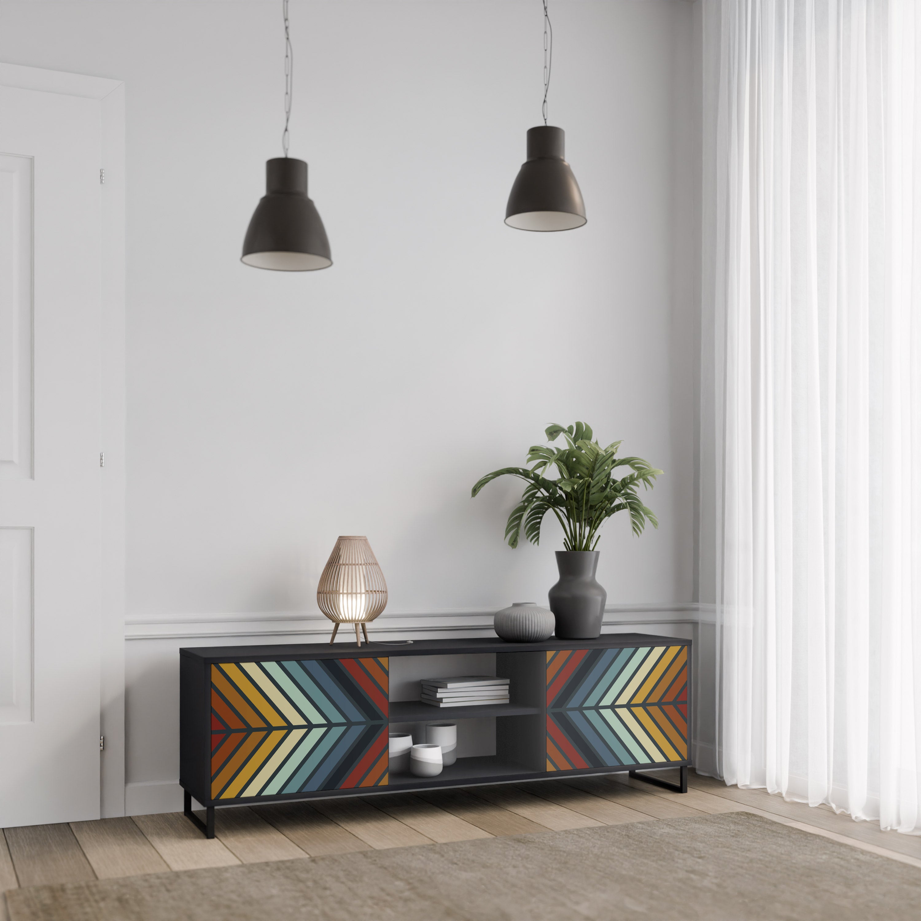INDIGENOUS ZIGZAG 2-dörrars TV-bänk i svart finish